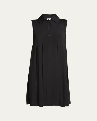 Loewe Pleated Polo Mini Shirt Dress In Black