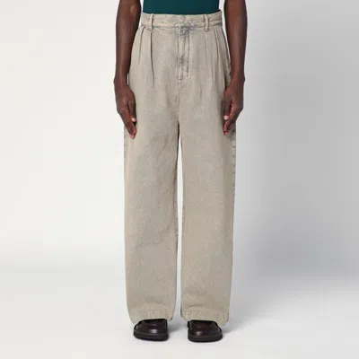 Loewe Pleated Sand-coloured Denim Pants In Orange