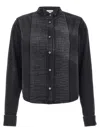 Loewe Pleated Bib Front Denim Cropped Shirt In Black