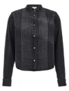 Loewe Pleated Bib Front Denim Cropped Shirt In Black