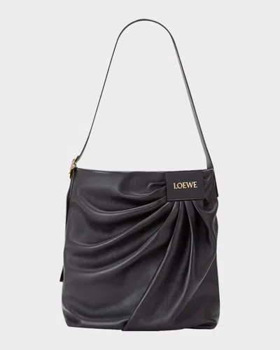Loewe Pleated Shoulder Bag In Leather In Black