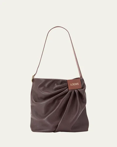 Loewe Pleated Shoulder Bag In Leather In Brown