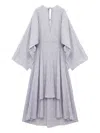 Loewe Pleated Tie-neck Midi Dress In Gray