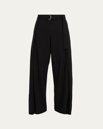 Loewe Pleated Wide-leg Belted Trousers In Black