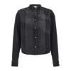 Loewe Pleated Bib Front Denim Cropped Shirt In Black