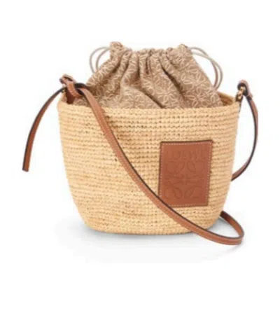 Loewe Anagram Pochette Basket Bag In Raffia, Jacquard And Calfskin In Nude