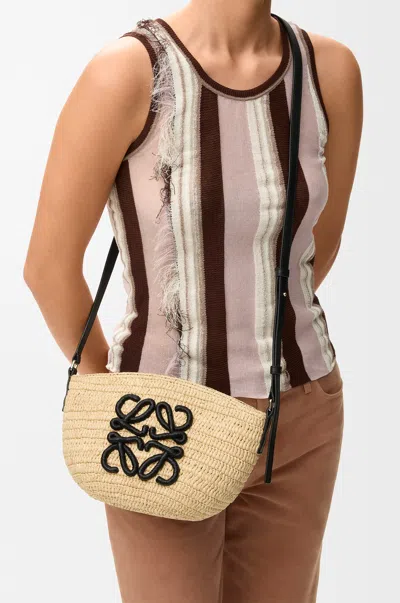 Loewe Eclipse Pochette In Raffia And Leather Skin For Woman In Black