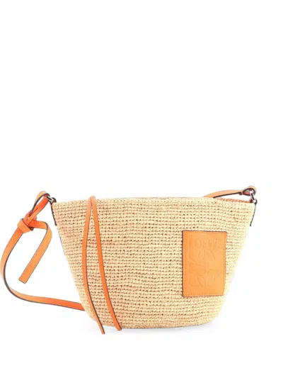 Pre-owned Loewe Pochette Woven Raffia Crossbody Bag In Orange