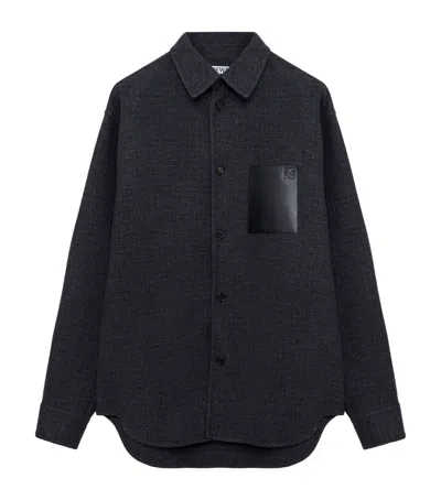 Loewe Leather-patched Wool And Silk-blend Overshirt In Blue