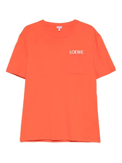 Loewe Logo-embroidered Cotton-jersey T-shirt In Orange