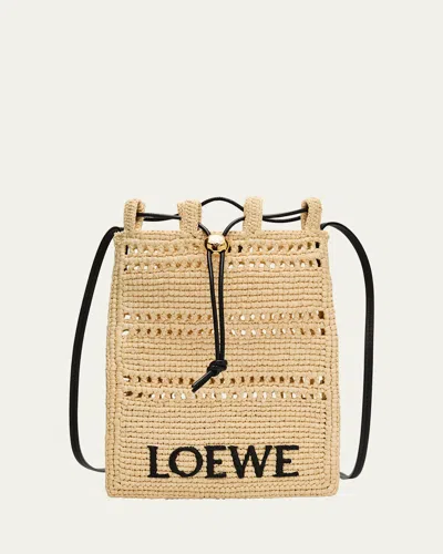 Loewe Pocket Drawstring Raffia Crossbody Bag In Naturalblack