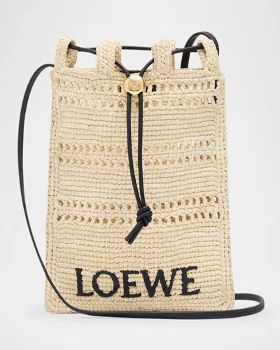 Loewe Pocket Drawstring Raffia Crossbody Bag In Naturalblack