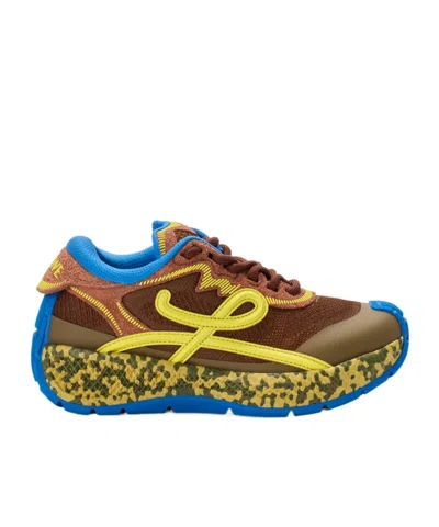 Loewe Pogo Sneaker In Technical Knit And Suede In Brown/green/khaki