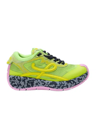 Loewe Pogo Sneaker In Technical Knit And Suede In Green/yellow/black