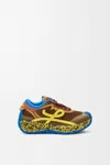 Loewe Pogo Logo-detailed Suede-trimmed Knitted Sneakers In Brown/green/khaki