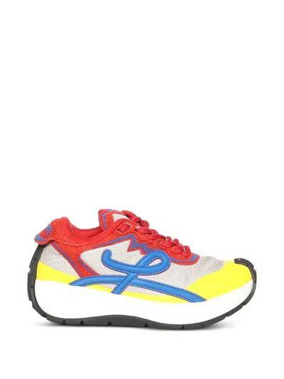 Loewe Pogo Sneakers In Technical Knit And Suede In Multi