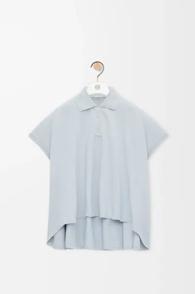 Loewe Womens Light Blue Logo-embroidered Dipped-hem Cotton-blend Polo Shirt Xs
