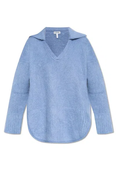 Loewe Wool Polo Sweater In Blue