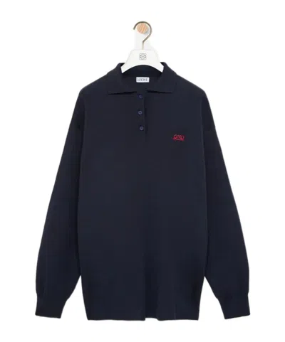 Loewe Polo Sweater In Cashmere And Silk Blend In Blue