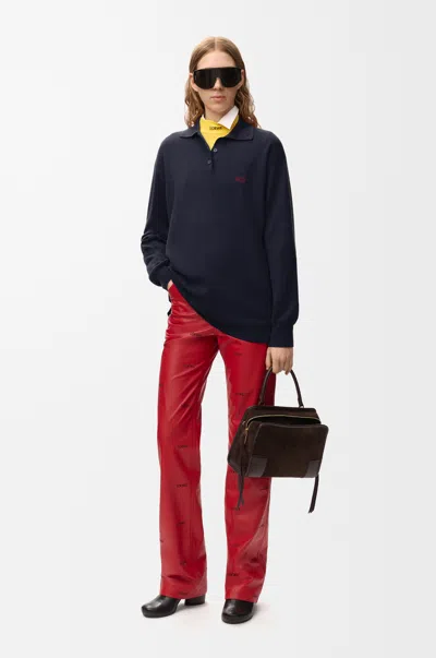 Loewe Polo Sweater In Cashmere And Silk Blend Size: Xs For Woman In Dark Navy