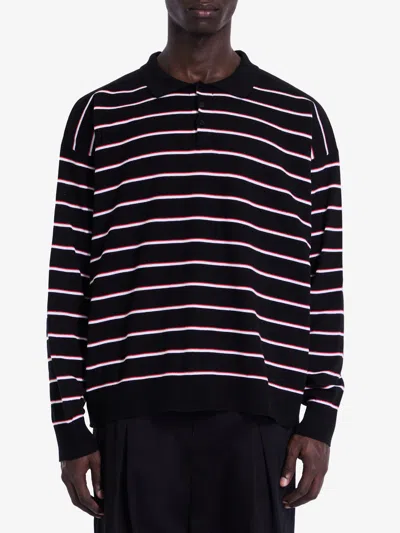 Loewe Striped Cotton Polo Sweater In Black