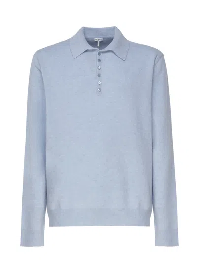 Loewe Polo Jumper In Soft Cashmere In Light Blue