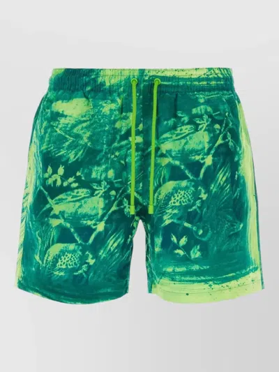 Loewe Polyester Swim Shorts Vibrant Print Back Pocket In Green