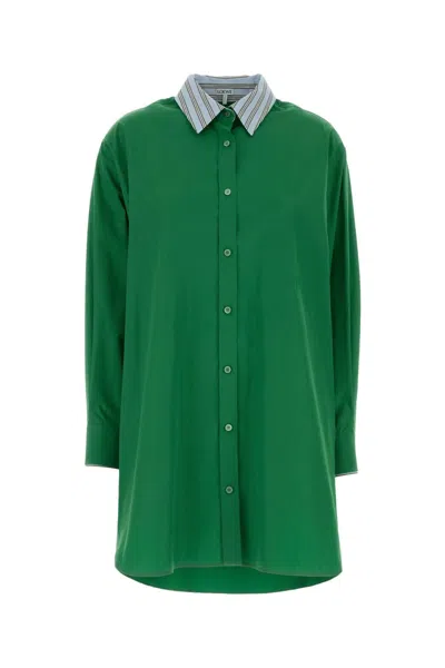 Loewe Poplin Shirt Dress In Green