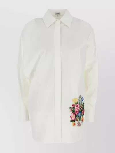 Loewe Poplin Shirt Embroidered Long Sleeves In Neutral