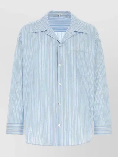 Loewe Poplin Shirt Striped Long Sleeves Embroidery In Blue