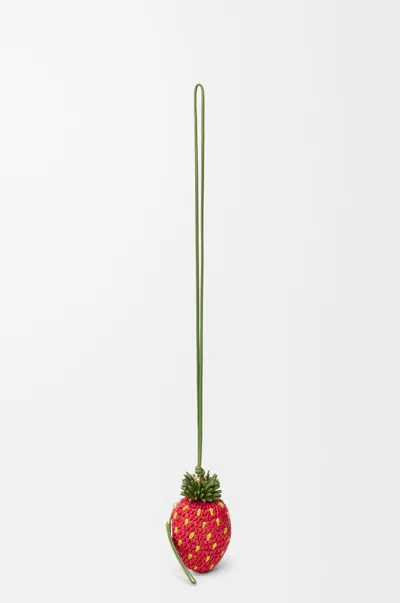 Loewe Strawberry Coin Purse In Raffia And Classic Leather Skin For Woman In Red