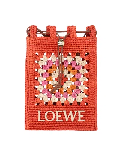 Loewe Pouch Logo In Raffia In Red