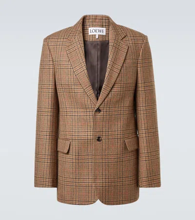 Loewe Prince Of Wales Check Wool Blazer In Brown
