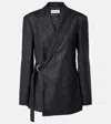 Loewe Prince Of Wales Check Wool Wrap Blazer In Gray