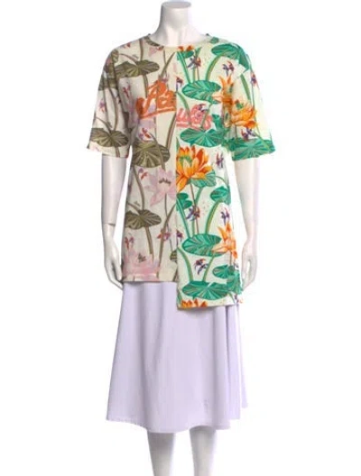Pre-owned Loewe Printed Crew Neck Tunic In White