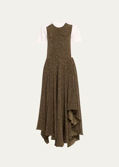 Loewe Printed Layered Tee Asymmetric Maxi Dress In Kakhi_melange