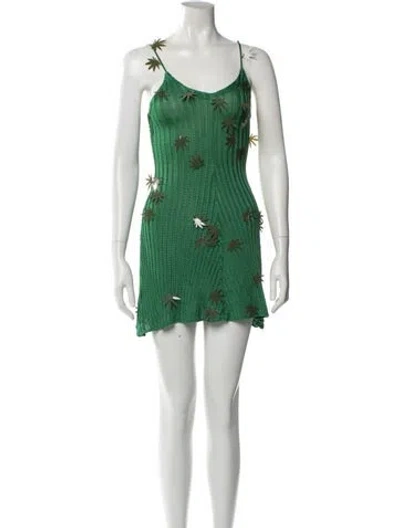 Pre-owned Loewe Printed Mini Dress In Green