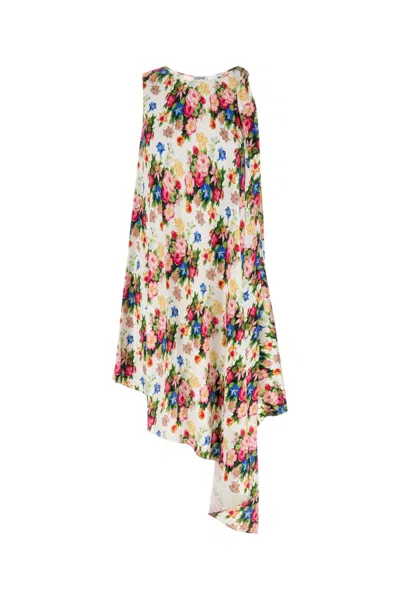 Loewe Floral Printed Asymmetric Dress In Multicolor/soft Pink