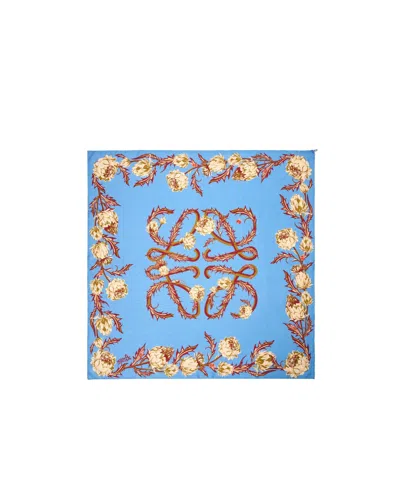 Loewe Printed Silk Scarf In Blue