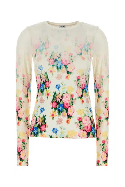 Loewe Stretch Modal T-shirt Floral Pattern In Whitemulticolor