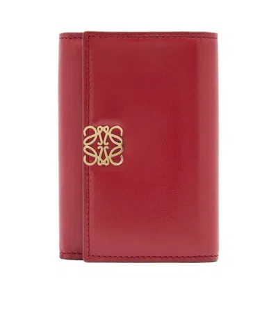 Loewe Puffer Anagram Small Vertical Wallet In Shiny Nappa Calfskin In Red