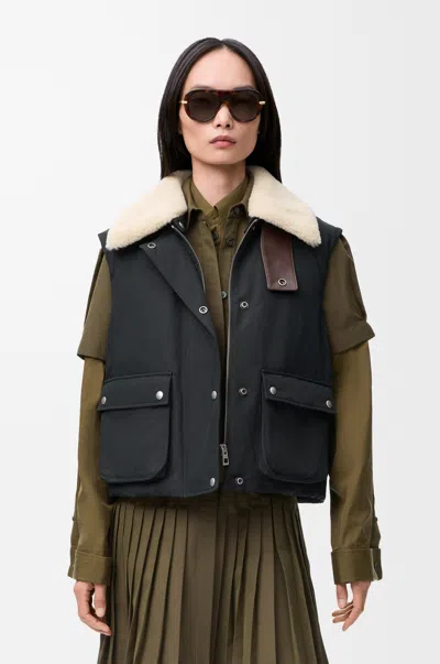 Loewe Puffer Vest In Shearling And Cotton Blend Size:44 For Woman In Blue