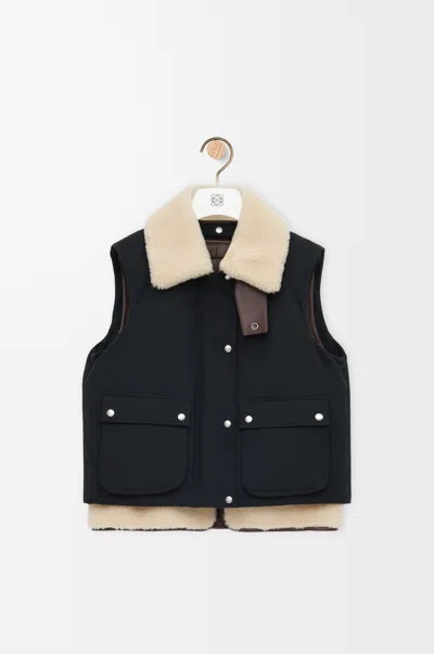 Loewe Puffer Vest In Shearling And Cotton Blend In Multi