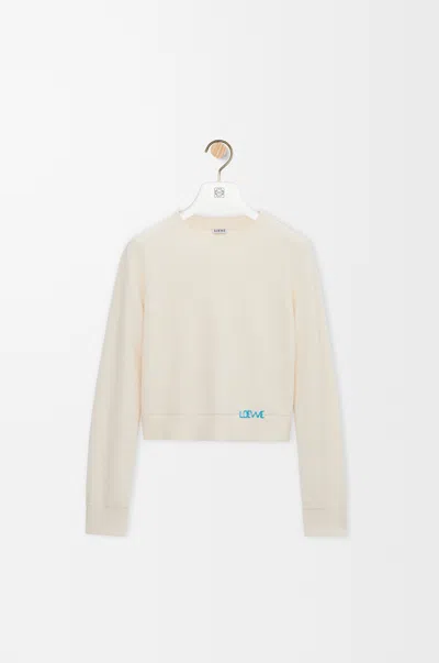 Loewe Logo Embroidered Wool Crewneck Sweater In Neutral