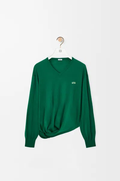 Loewe Merino Wool Sweater Asymmetrical Relaxed Fit In Green