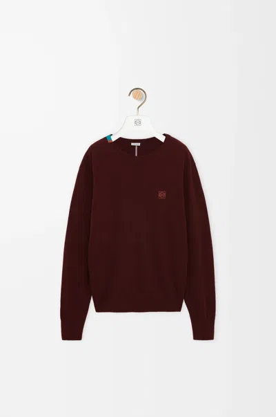 Loewe Mens Burgundy Regular-fit Embroidered-logo Wool Jumper In Brown