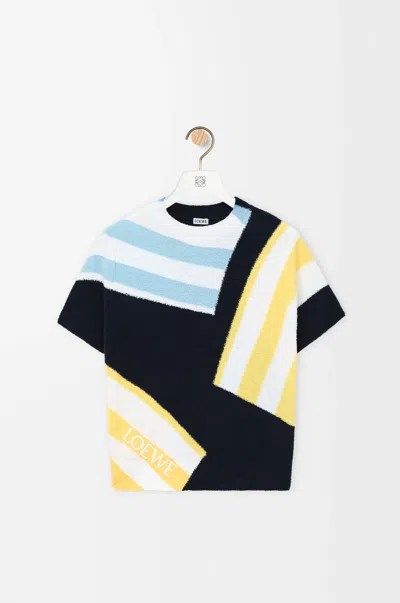 Loewe Striped Fuzzy Knit Short-sleeve Sweater In Multi