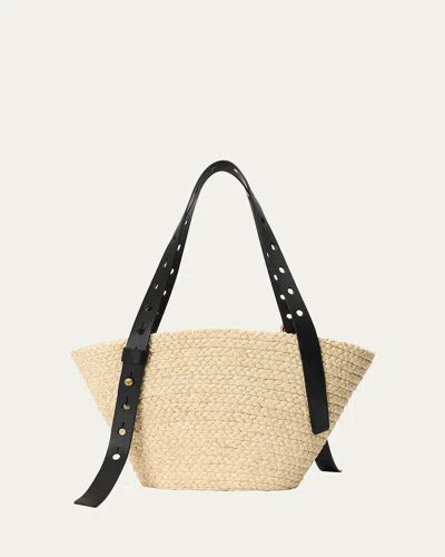Loewe Punch Hole Small Basket Shoulder Bag In Raffia In Natural