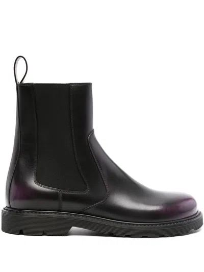 Loewe Purple Blaze Leather Ankle Boots In Black