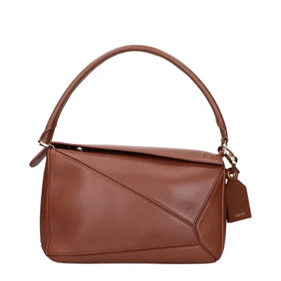 Loewe Puzzle Handbag Women Leather Brown/pecan In Purple